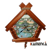 Часы Домик В баньке липа мореная